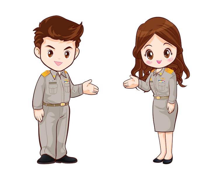 Vector 제복을 입은 커플 만화 캐릭터의 태국 공무원