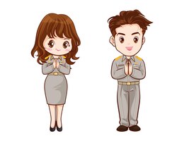 Vector thai government officers in uniform couple cartoon character
