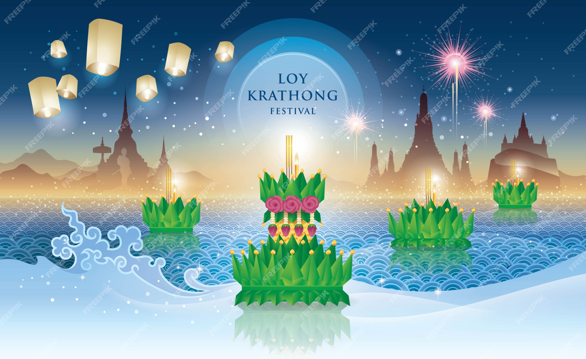 Premium Vector Thai loy krathong festival