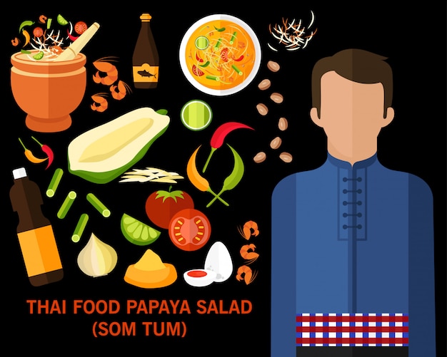 Vector thai papaya salad concept background