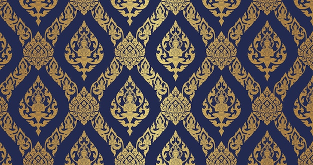 Thai Pattern dark blue and gold background