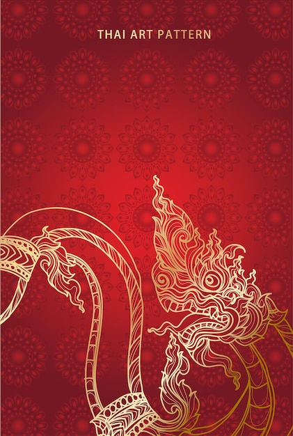 Vector thai pattern serpent traditional red and gold