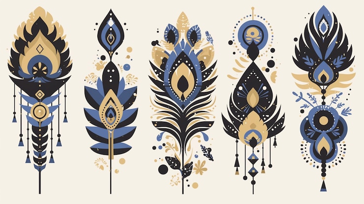 Vector thai peacock motifs with vibrant feathers