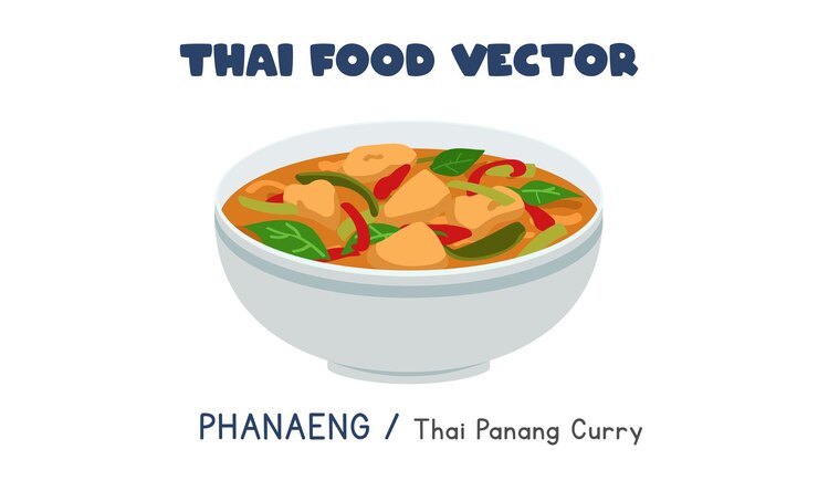 Vector thai phanaeng - thai panang curry flat vector clipart cartoon. asian food. thai cuisine. thai food
