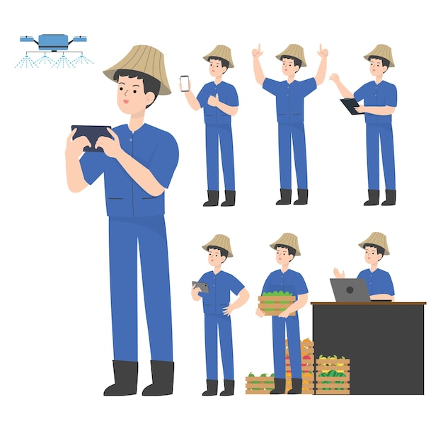 Vector thai smart farmer cartoon presenting concept