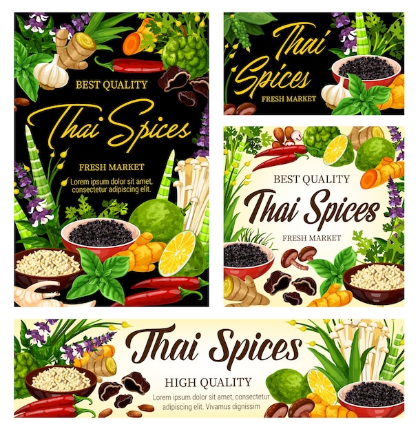 Vector thai spices herb seasonings cooking condiments