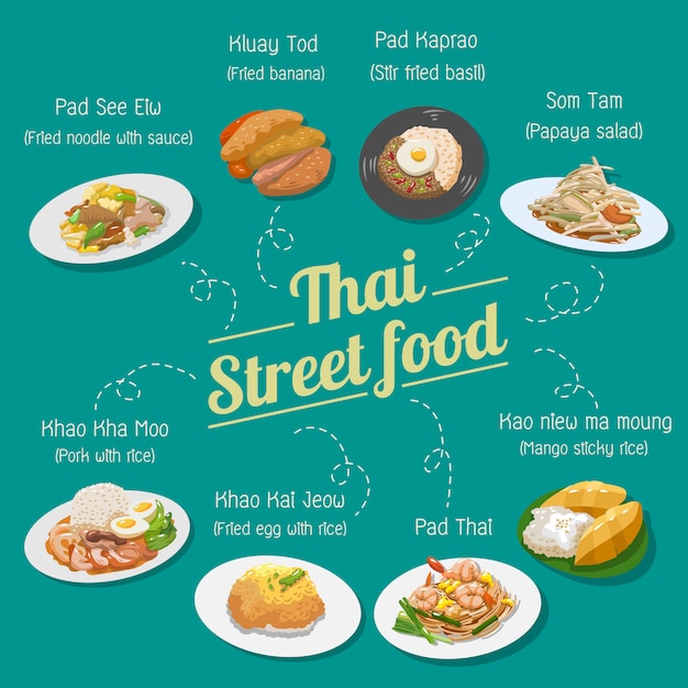 Thai street food vector set collection