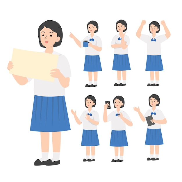 Vector thai student uniform cartoon presenting concept