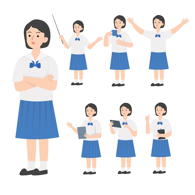 Vector thai student uniform cartoon presenting concept