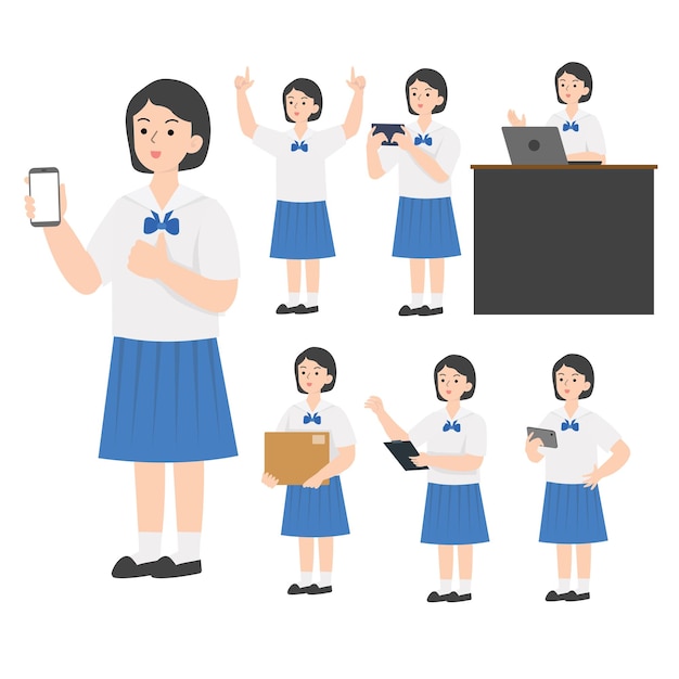 Vector thai student uniform cartoon presenting concept