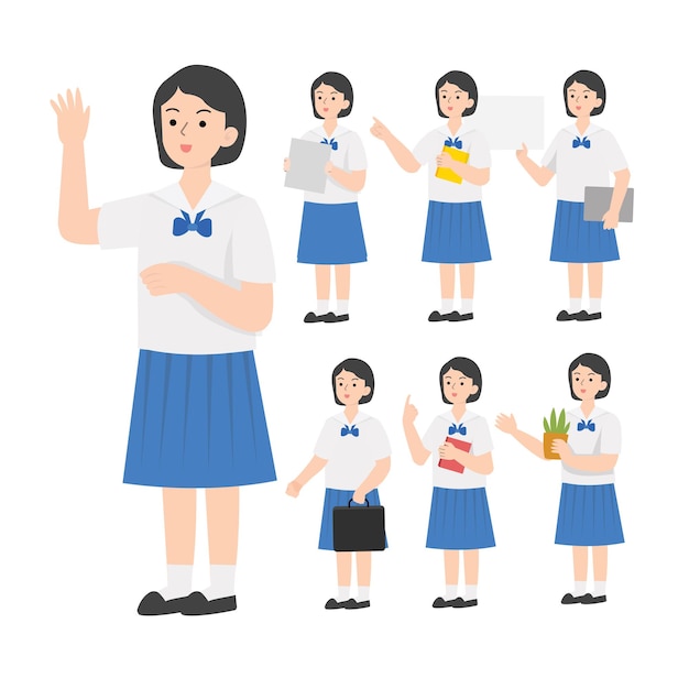 Vector thai student uniform cartoon presenting concept