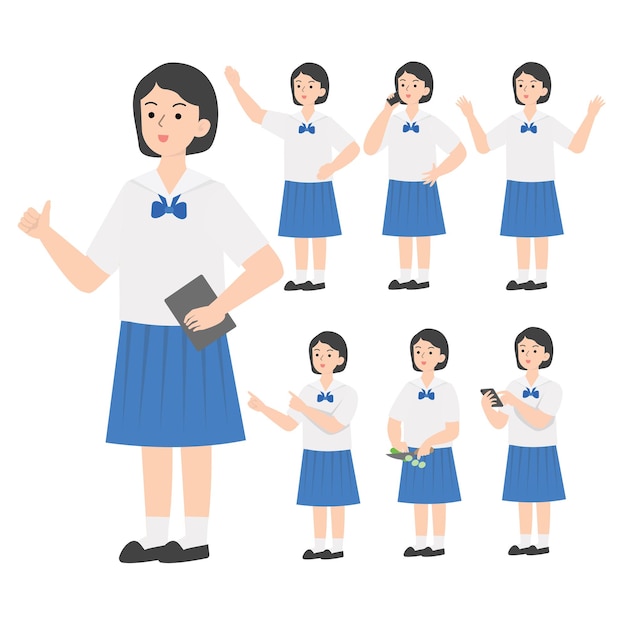 Vector thai student uniform cartoon presenting concept