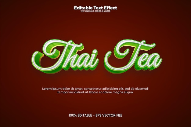 Редактируемый текстовый эффект Thai Tea в современном трендовом стиле