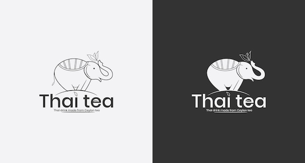 코끼리와 찻잎을 테마로 한 태국 차 로고 디자인