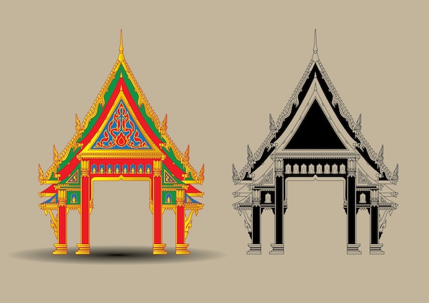 Vector thai temple building vintage buddah