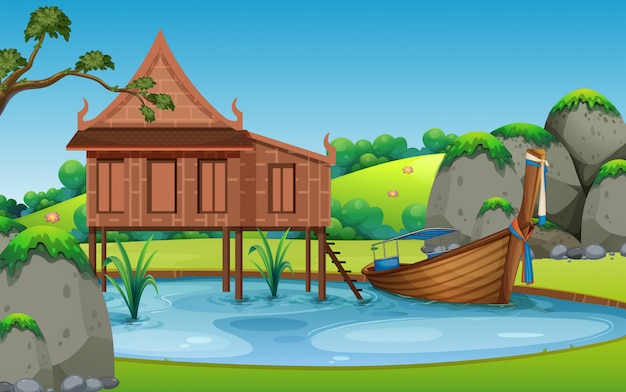 Vector thai traditional house landscape