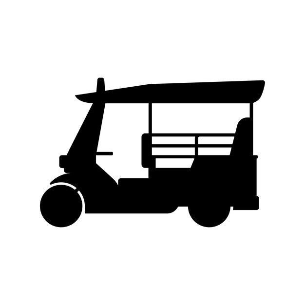 Thai tuktuk taxi silhouette Thailand transportation vehicle on white background vector illustration