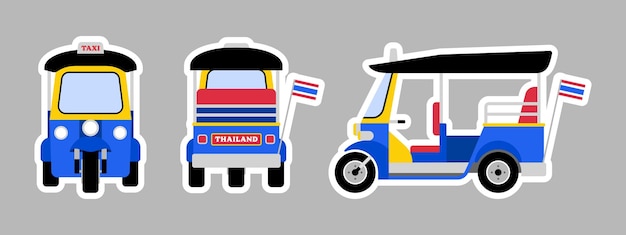 タイのタクツクタクシー タイの輸送車両 白い背景のベクトルイラストで隔離されています