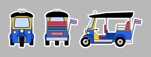 Thai tuktuk taxi Thailand transportation vehicle isolated on white background vector illustration