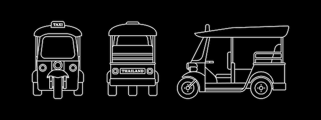 Vector thai tuktuk taxi thailand transportation vehicle outline icon vector illustration