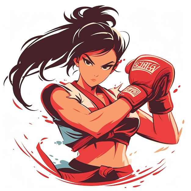 Vector a thai woman is practicing muay thai