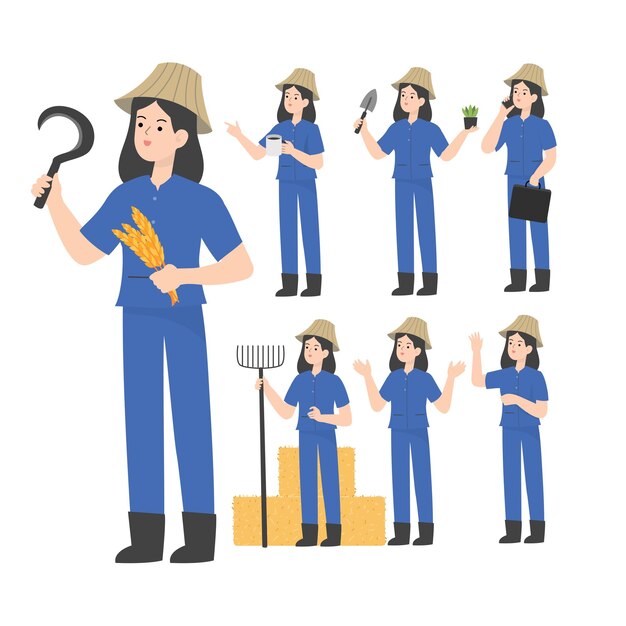 Thai Woman smart farmer cartoon presenting concept