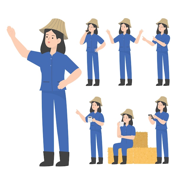 Vector thai woman smart farmer cartoon presenting concept