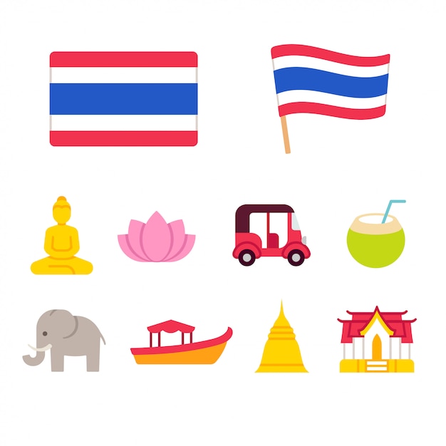Thailand cartoon icons set