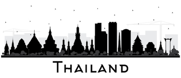 Thailand city skyline silhouette with black buildings isolated on white. vector illustration. tourism concept with historic architecture. thailand cityscape with landmarks.