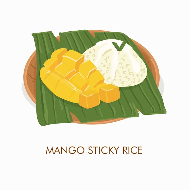 Thailand dessert food, mango sticky rice vector illustration