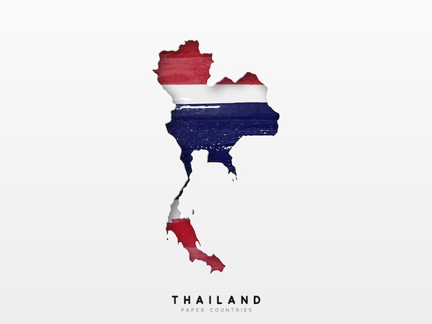 thailand detailed map with flag of country. painted in watercolor paint colors in the national flag.