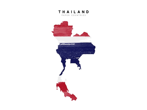 thailand detailed map with flag of country. painted in watercolor paint colors in the national flag.
