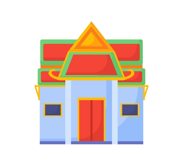 태국 요소 홈 컨셉은 빨간 지붕 그래픽을 갖춘 동아시아 전통과 문화 건물입니다.