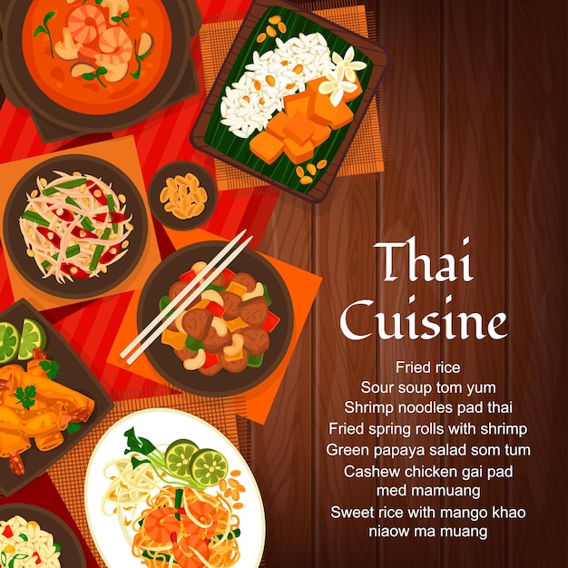 Vector thailand eten thailand maaltijden cartoon vector poster