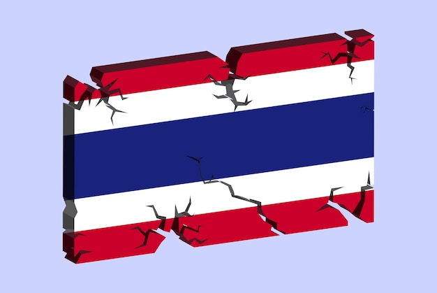 Thailand flag on 3D cracked wall vector fracture pattern with cracked texture issues concept