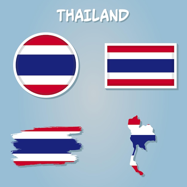 タイ国旗地図 タイ国の旗を持つタイ王国の地図