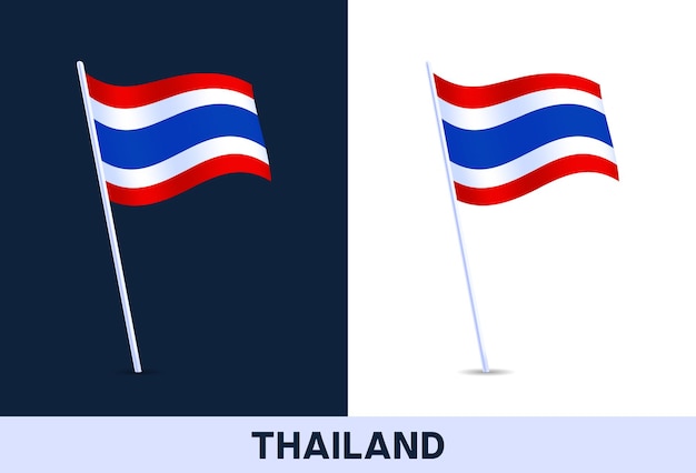 Vettore bandiera della thailandia. sventolando la bandiera nazionale dell'italia isolato su sfondo bianco e scuro. colori ufficiali e proporzione della bandiera. illustrazione.