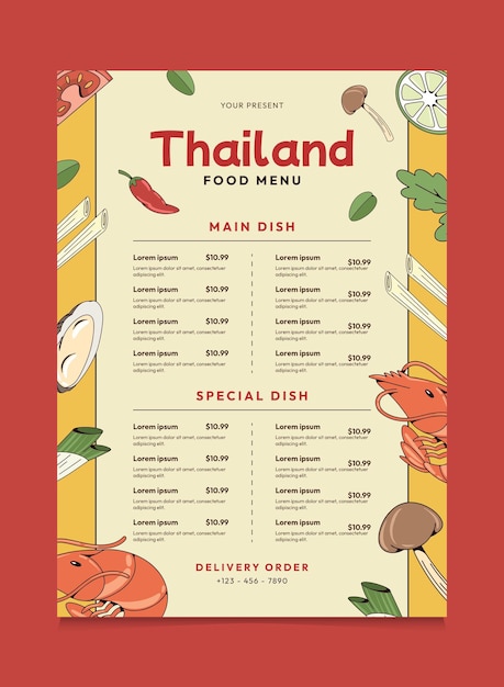Vettore thailandia menu poster design adatto per la promozione poster