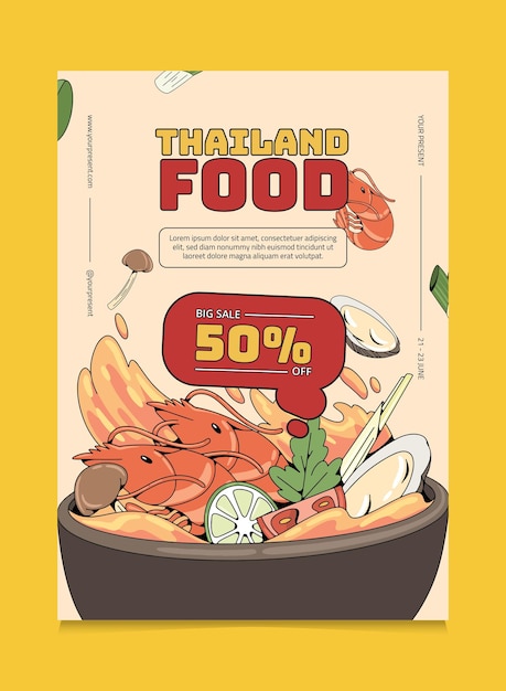 Vettore thailandia poster di promozione alimentare adatto per il poster di promozione