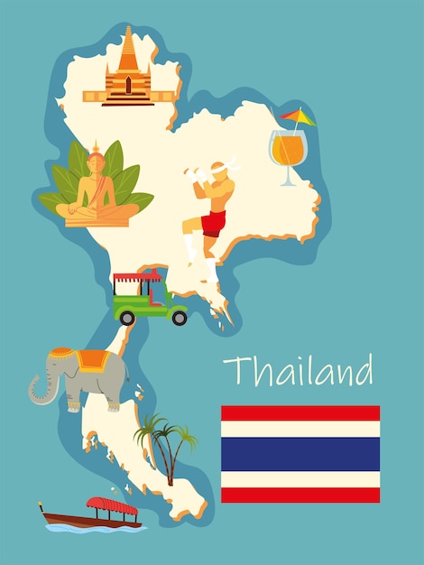 Vector thailand kaart en pictogrammen