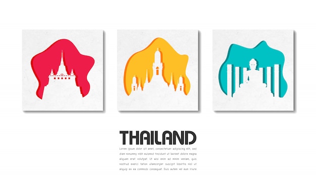 Carta globale di viaggio e di viaggio del punto di riferimento della tailandia con il modello del testo