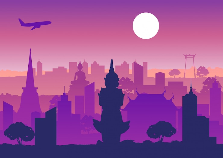 Thailand landmark,outline silhouette design