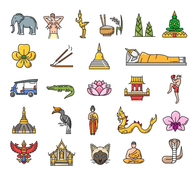 Vector thailand landmarks culture and religion line icon