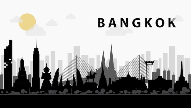 Thailand Landmarks Skyline en Silhouette