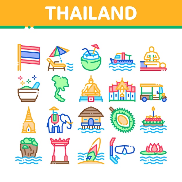 Thailand Nationale Collectie Iconen Set Vector