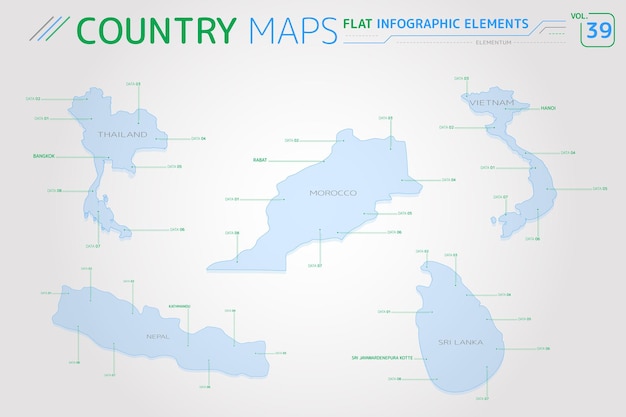 Векторные карты таиланда, непала, вьетнама, шри-ланки и марокко