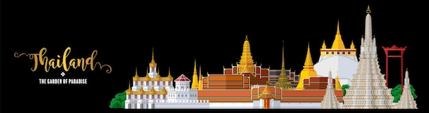 Vector thailand reisconcept de mooiste plekken om te bezoeken in thailand in vlakke stijl