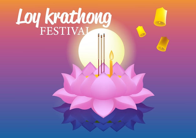 Vettore la tradizione loy krathong della thailandia è usata per fare cartelli pubblicitari
