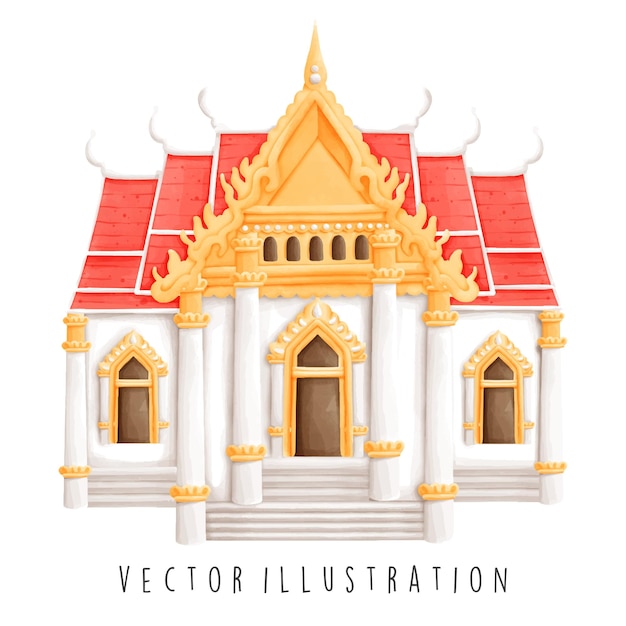 ベクトル タイ旅行コレクション タイの寺院の水彩画 ベクトルイラスト