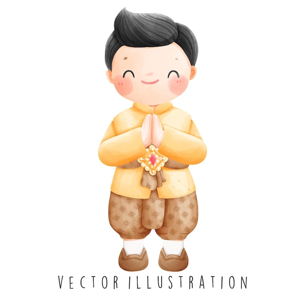 Thailand Travel Collection Watercolor of Thai Man Vector Illustration